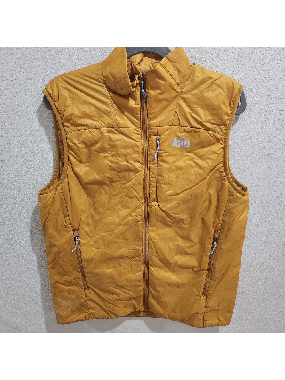REI Co-op Flash Insulated Puffer Vest Mens Large L Yellow Mustard Gold Hiking